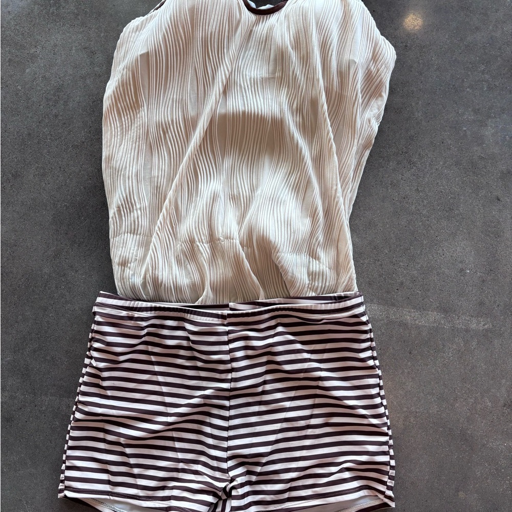 Rotita Tankini Brown & Cream 2 piece Swimsuit XL